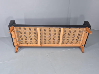 Vintage Three Seat Sofa 1960s Swedish Black Vinyl Upholstery Retro EB11126