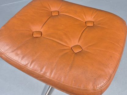 Vintage Danish Mid Century Footstool Tan Leather Swivel Base Retro 1960s EB12151