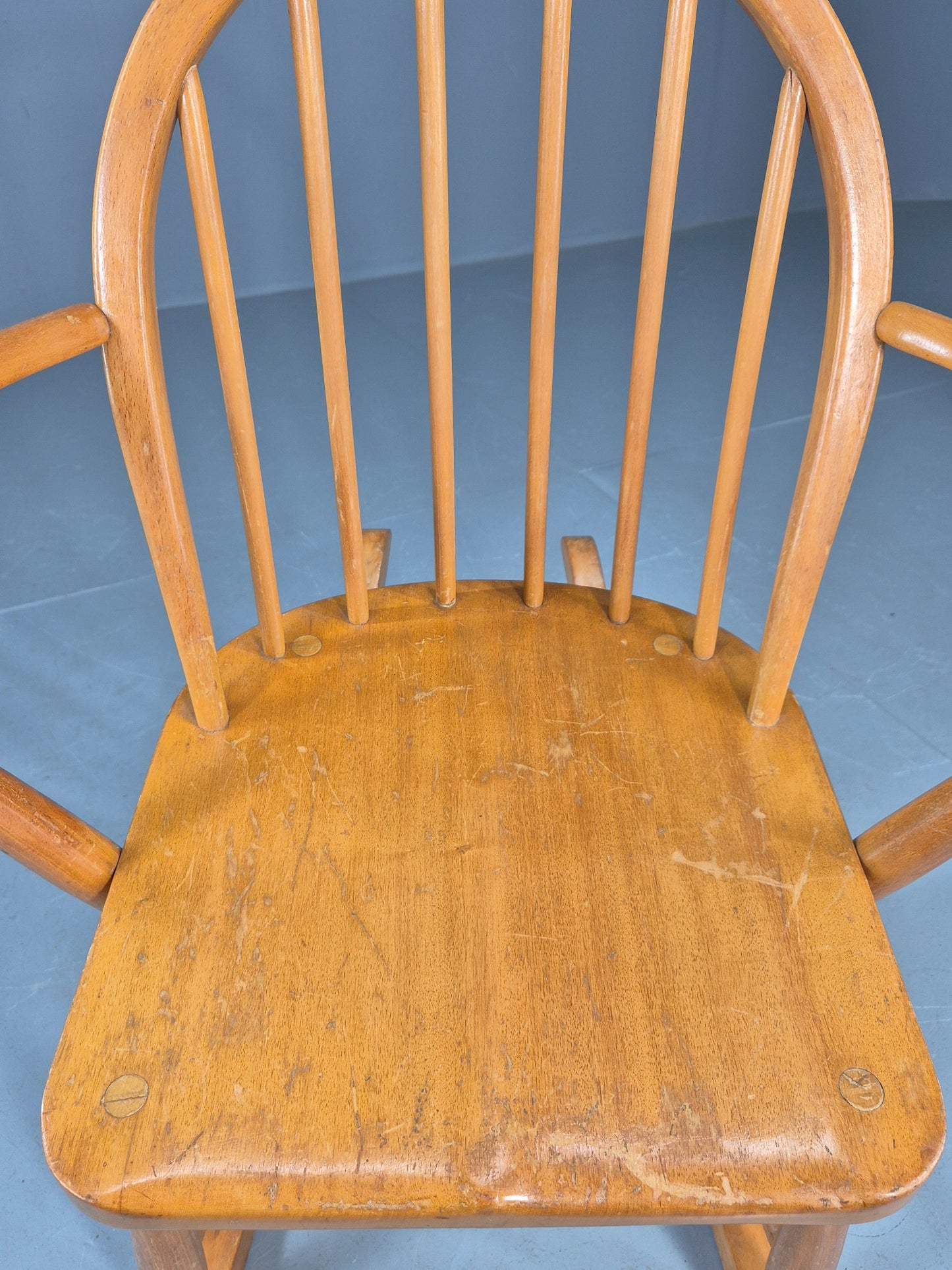 Vintage Ercol Rocker Blonde Wood Blue Badge 1960s Retro EB12308