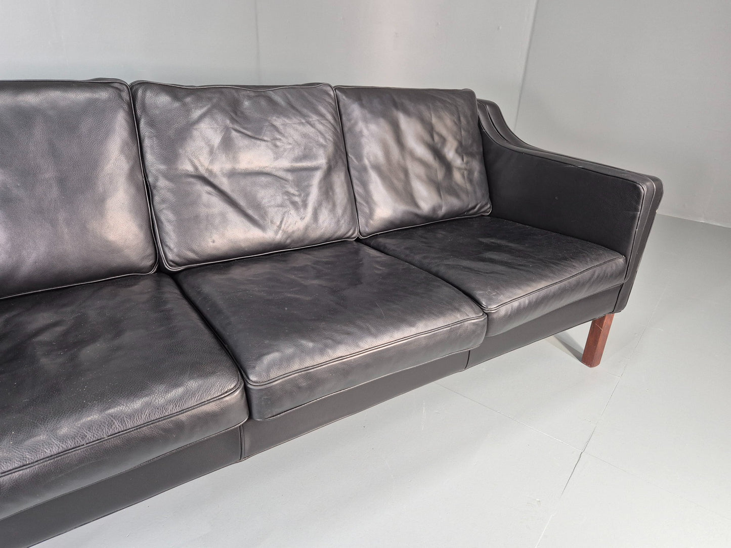Vintage 3 seater Sofa Mid Century Skippers Black Leather Retro 1970s EB12172