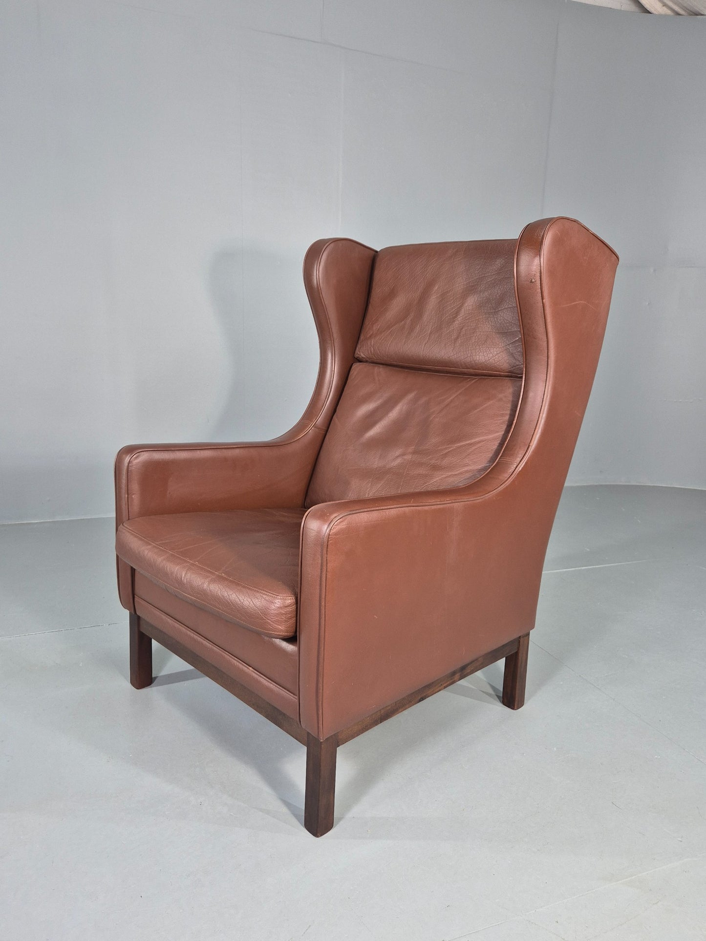 Vintage Lounge Chair Mid Century Danish Brown Leather Wingback Mogensen EB12377