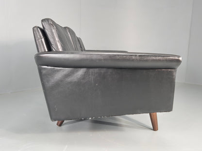1960s 3-seater sofa Danish Design Black Leather Mid Century Retro Teak  EB10279