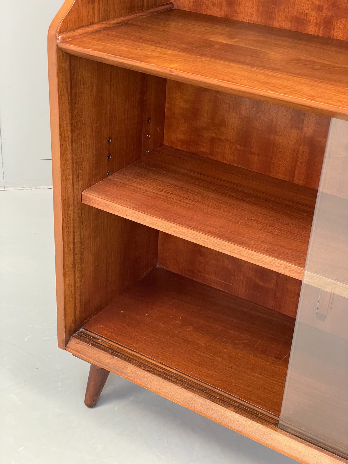Vintage Bookcase Walnut 1960s Retro Midcentury Glass Doors Shelving EB12607