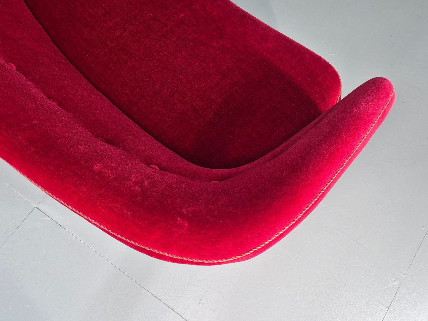 Vintage Danish Banana Sofa 3 Seater Red Velvet Velour 1950s Classic MCM EB12399