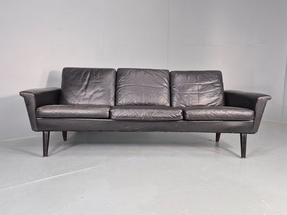 Mid Century 3 Seater Sofa Danish 1960s Black Leather Retro Modern Design EB11355