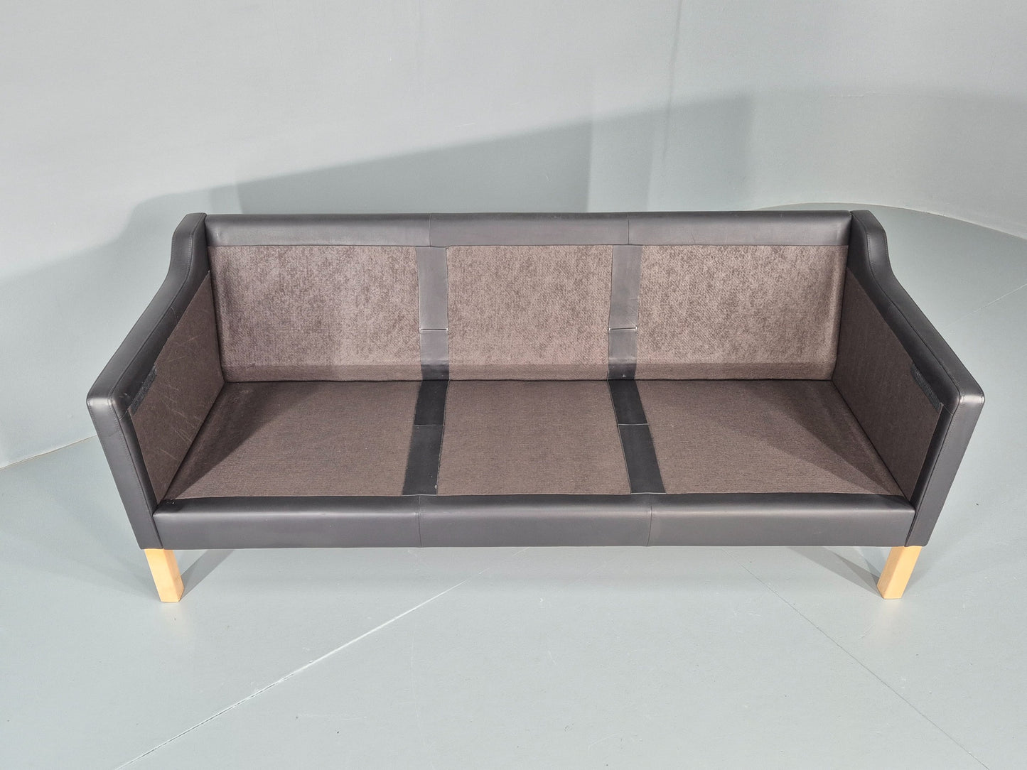 Vintage 3 Seater Sofa Danish Black Leather Mogensen Style Retro MCM 80s EB12440