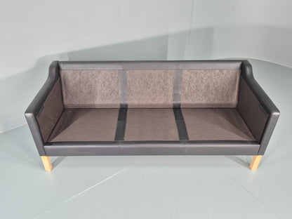 Vintage 3 Seater Sofa Danish Black Leather Mogensen Style Retro MCM 80s EB12440
