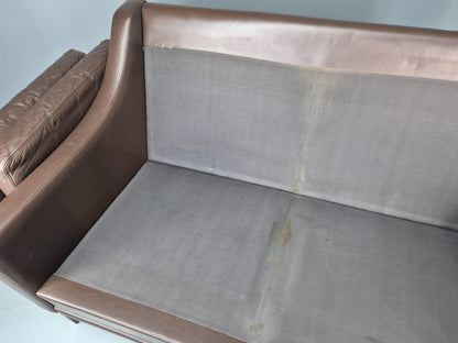 Vintage Mid Century 2 Seater Sofa Brown Leather Danish 1970s Retro MCM EB12468