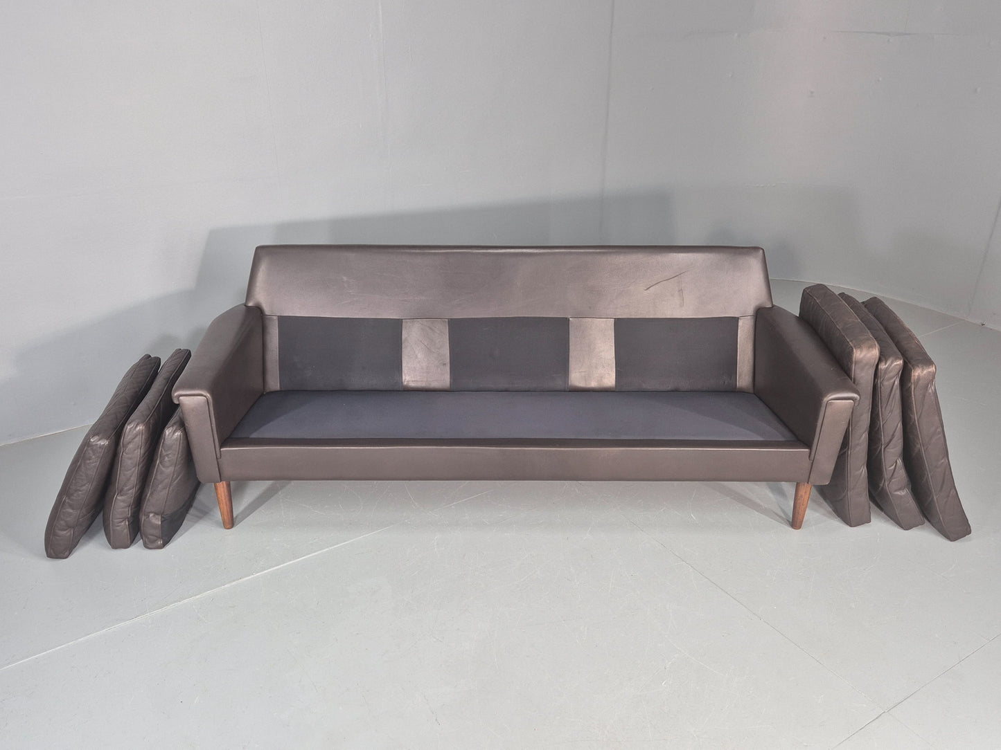 Vintage Mid Century 3 seater Danish Brown Leather Sofa Retro 1960s EB12261