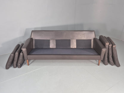 Vintage Mid Century 3 seater Danish Brown Leather Sofa Retro 1960s EB12261
