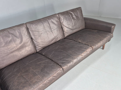 Vintage Mid Century 3 seater Danish Brown Leather Sofa Retro 1960s EB12261