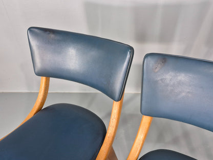 4 Vintage Ben Chairs Blue Vinyl Beech Frames 1960s Retro EB12258