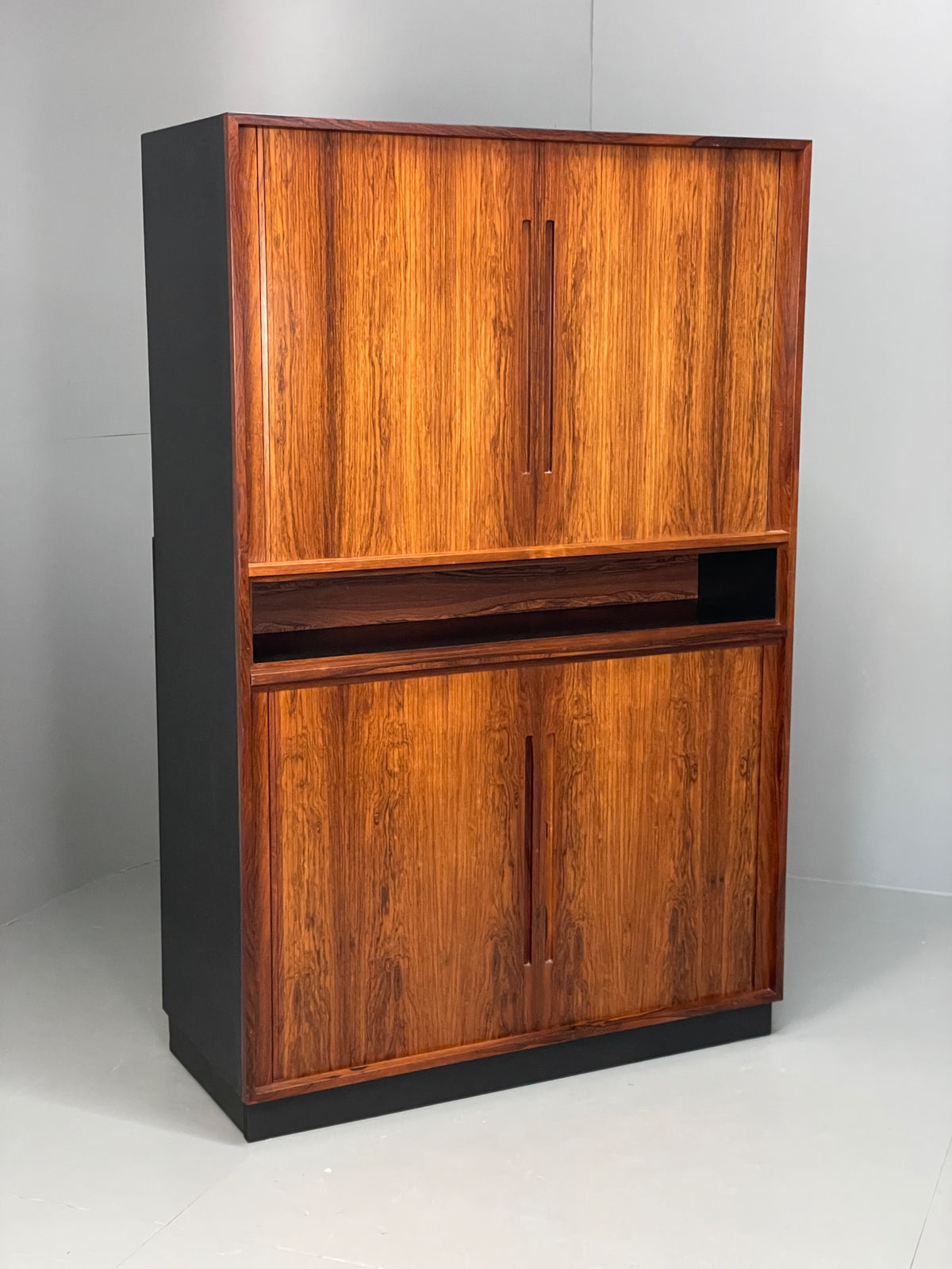 Vintage Danish Wall Unit Mid Century 1960s Tambour Shelving Cabinet Retro 13101
