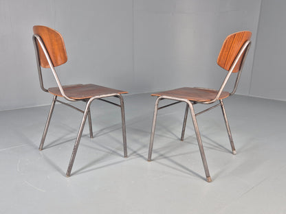 2 Vintage Danish Stacking Industrial Chairs Teak Ply and Steel 1960s  EB12401