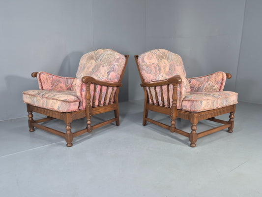 2 Vintage Ercol Lounge Chair Cloisters Range Pink Hued 1990s Cotton EB12917
