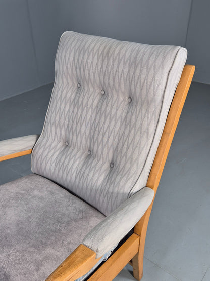 Vintage Cintique Lounge Chair Beech Frame Mid Century Retro Blue Fabric EB11947