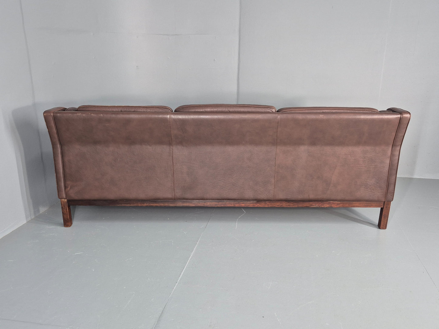 Vintage 3 Seater Sofa Danish Brown Leather Mid Century 1970s Retro EB10069