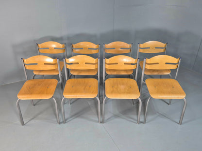 8 Vintage Danish Stacking chairs Plywood and Steel Mid Century Style Retro EB07993