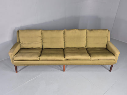 Vintage Mid Century 4 Seat Sofa Green Cotton Upholstery 1960s Retro EB11374