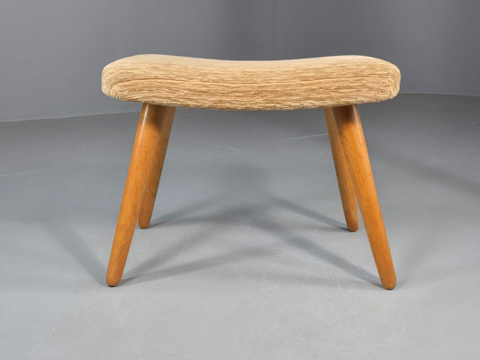 Vintage Danish Mid Century Footstool Beech Legs Beige Corduroy 1960s EB12101