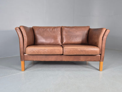 Vintage Mid Century 2 Seater Sofa Danish 1980s Leather Retro EB11636
