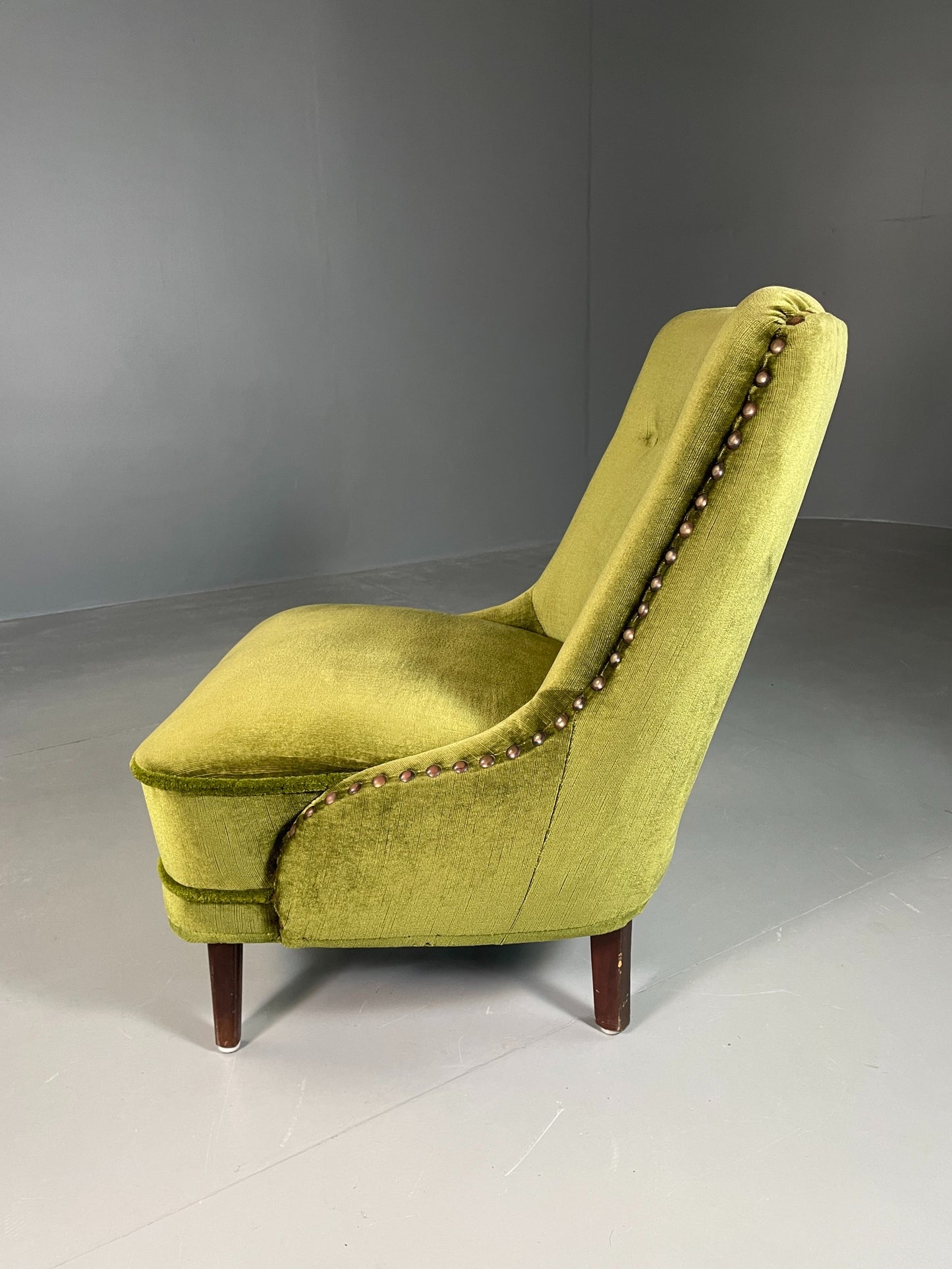 Vintage Cocktail Chair 1950s Danish Green Velvet Velour Retro EB06603