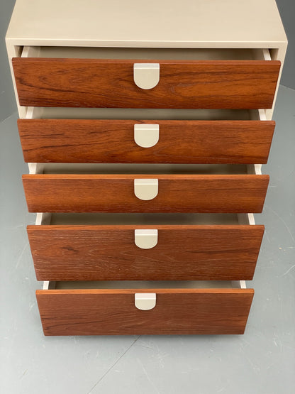 Vintage Chest Of Drawers 1970s Teak White Retro Chunky Handles EB12070