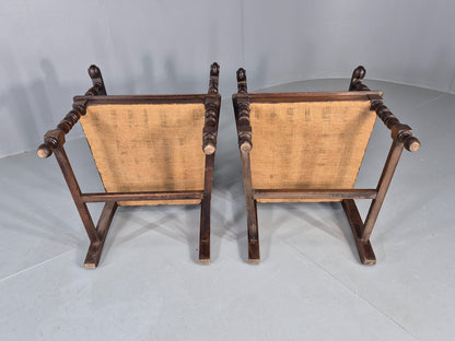 2 Antique Baroque Revival Oak Throne Chairs Late 19th Century EB12259