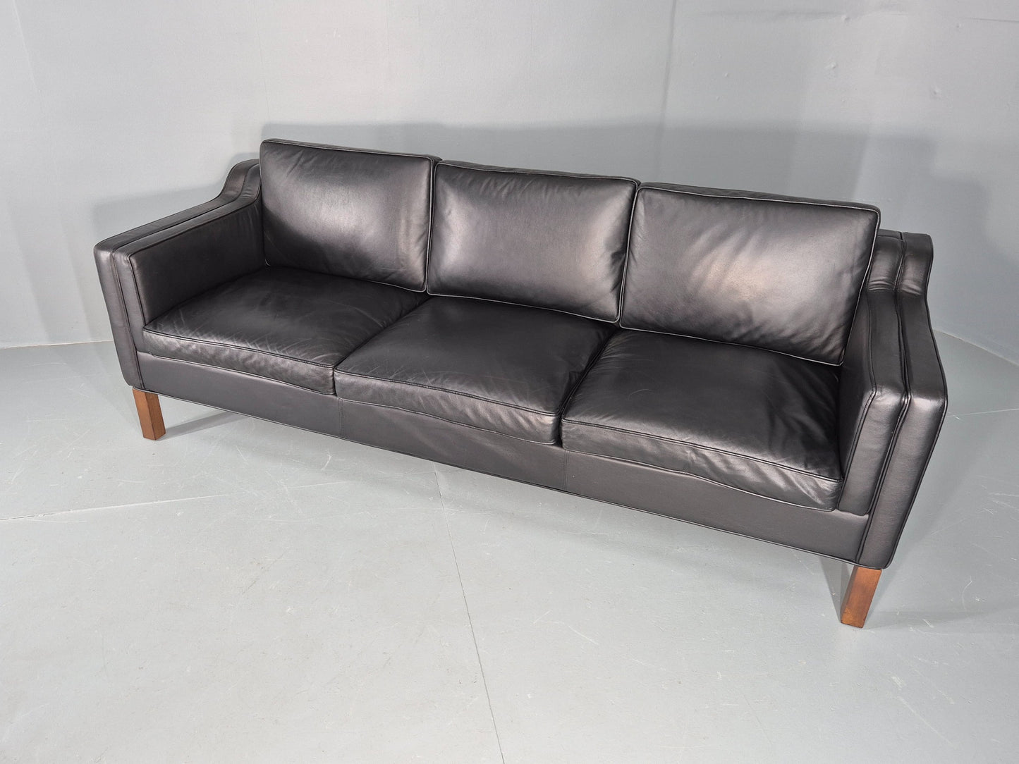Vintage 3 Seater Sofa Black Leather Mogensen Shape 1980s Retro MCM EB12385