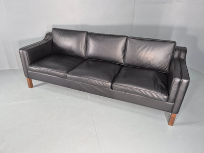 Vintage 3 Seater Sofa Black Leather Mogensen Shape 1980s Retro MCM EB12385