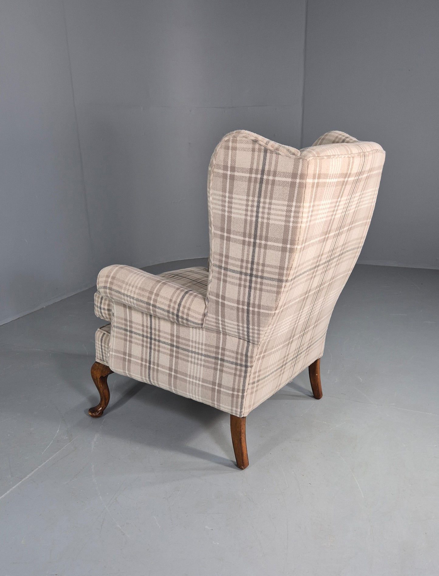 Vintage Wingback Lounge Chair 20th Century Check Wool Upholstery EB12856