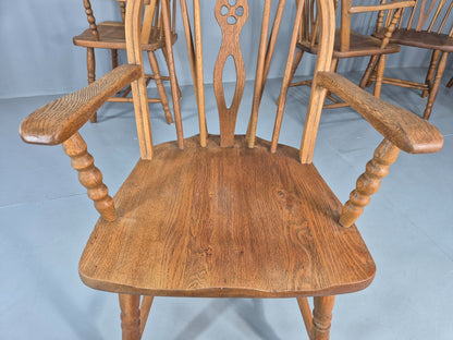 6 Vintage Windsor Armchairs Danish Made Oak Bobbin Turned 20th Century EB12671