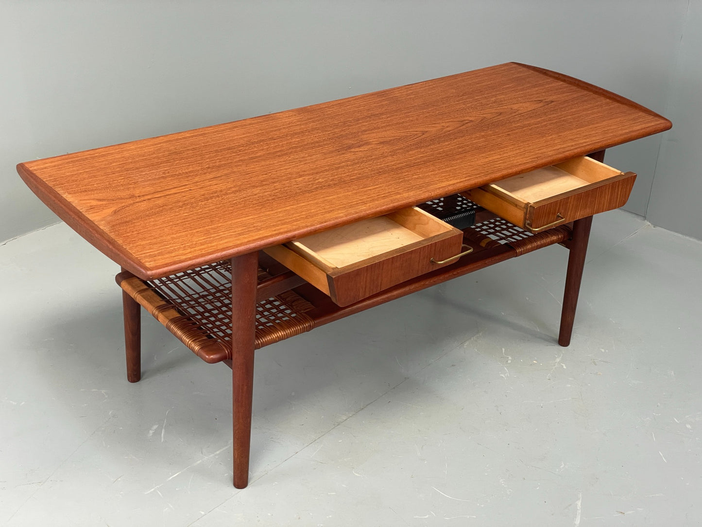 Vintage Teak Coffee Table Danish Mid Century 1960s Drawer Cane EB12356