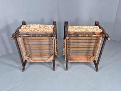 2 Utility Era Open Armed Lounge Chairs Wood Frames Floral Moquette 1940s EB12915
