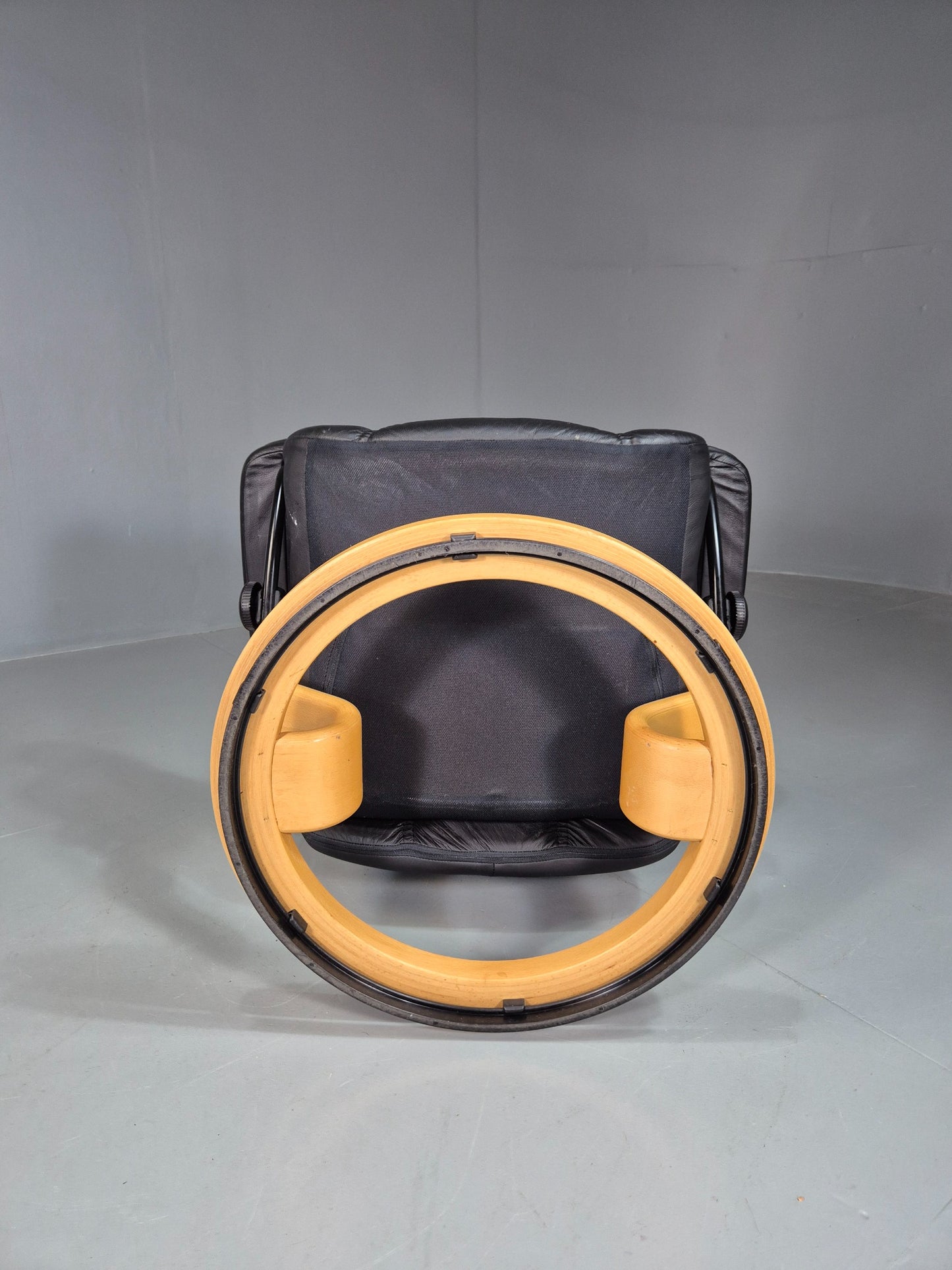 Vintage Stressless Ekornes Swivel and Recline Chair Black Leather Blonde EB07415