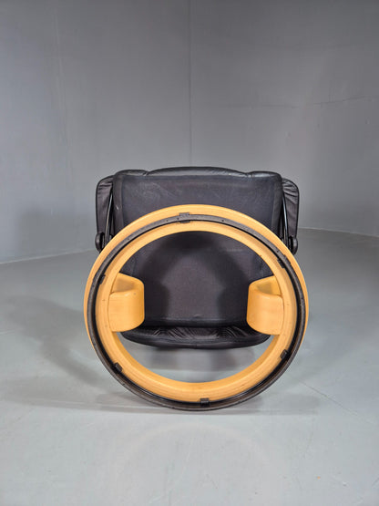 Vintage Stressless Ekornes Swivel and Recline Chair Black Leather Blonde EB07415