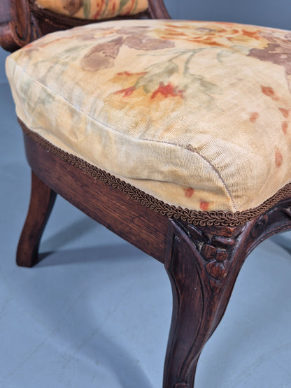Antique Mahogany Baloon Back Armless Chair Floral Cotton Upholstery EB12793