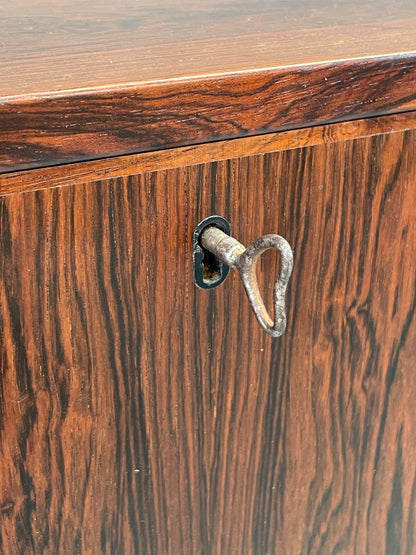 Vintage 1960s Danish Cabinet Mid Century Darkwood Drop Door Shelving EB12355