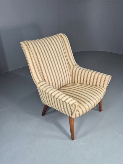 Vintage Mid Century Lounge Chair Danish Design 1960s Cream Wool Stripe EB12095