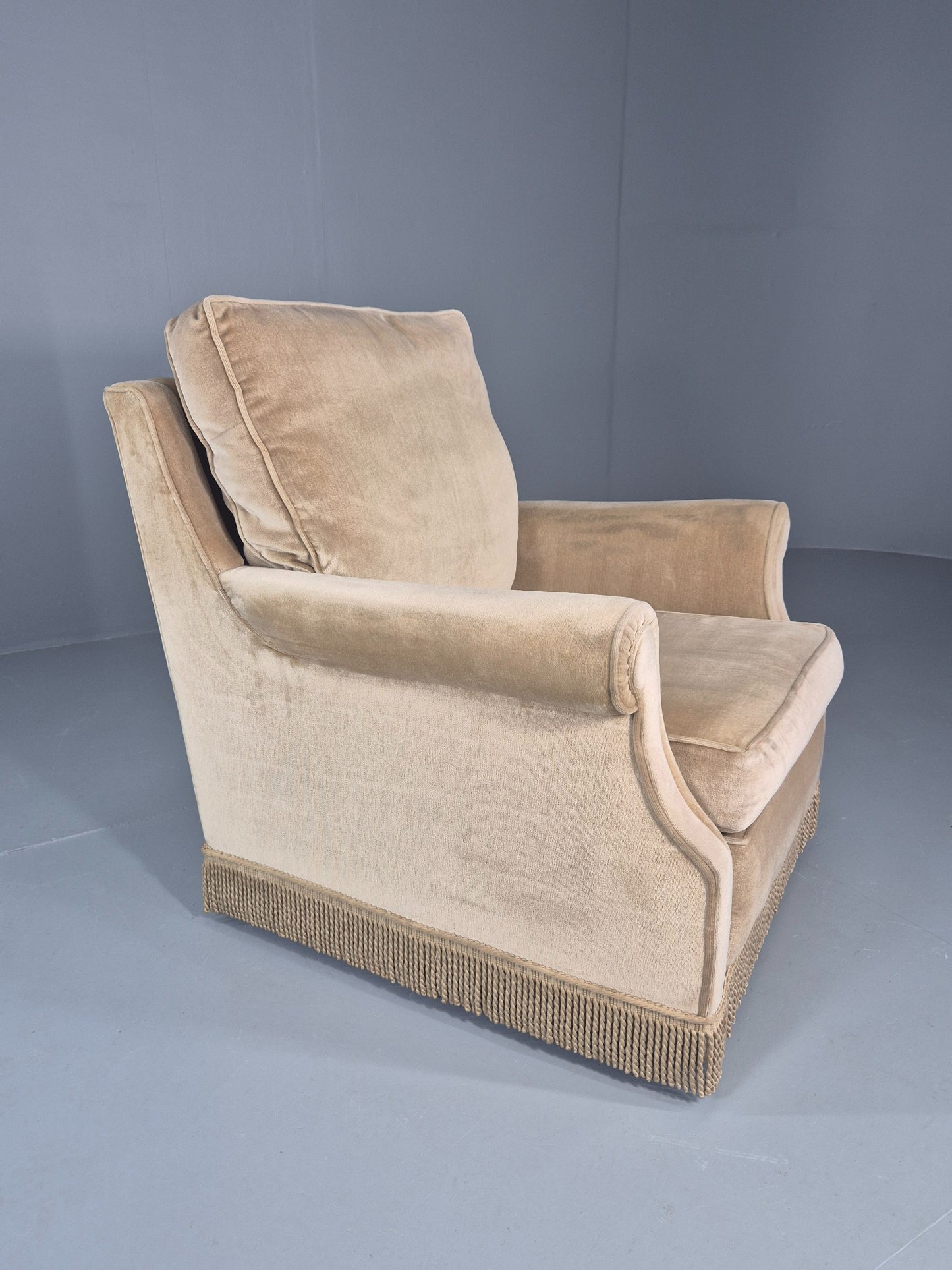 Vintage 1960s Armchair Green Velour Upholstery Mid Century Classical Design EB12471