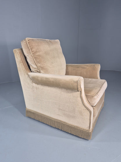 Vintage 1960s Armchair Green Velour Upholstery Mid Century Classical Design EB12471