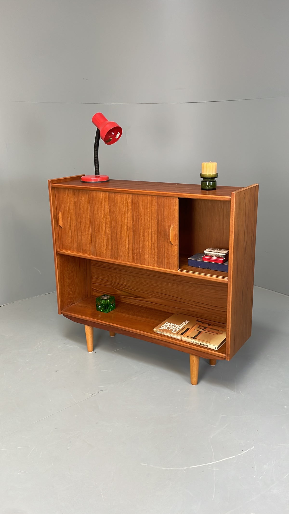 Vintage Teak Bookcase 1970s Retro Sliding Doors Gibbs Furniture Shelving EB13153