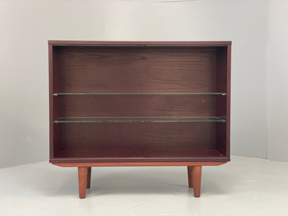 Vintage Dark Oak Bookcase Adjustable Glass Shelving By Beaver & Tapley EB112894