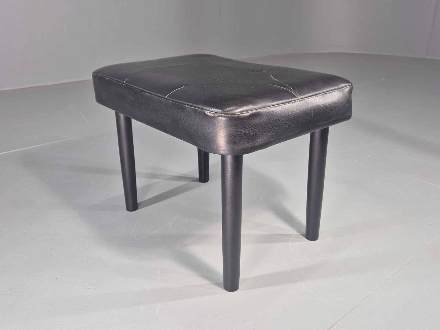 Vintage Mid Century Danish Black Vinyl Footstool Retro 1960s EB12265