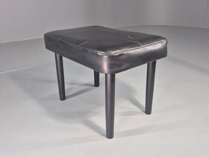 Vintage Mid Century Danish Black Vinyl Footstool Retro 1960s EB12265