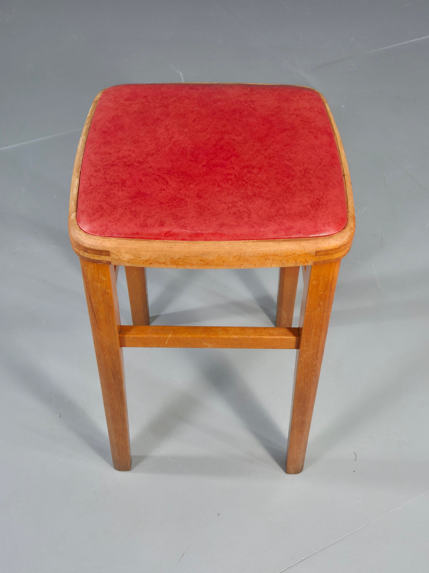 Vintage Kitchen Stool 1960s Retro Red Vinyl and Beech EB12531
