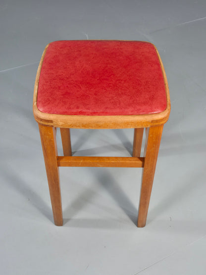 Vintage Kitchen Stool 1960s Retro Red Vinyl and Beech EB12531