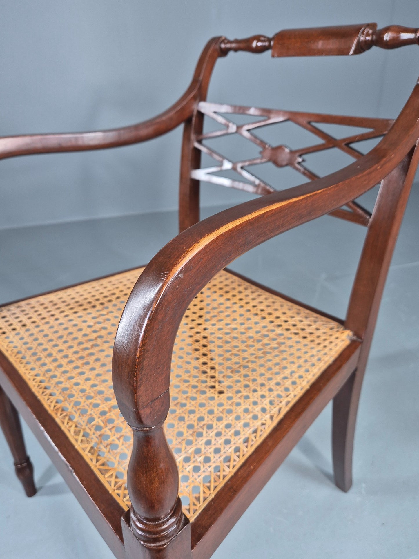 Vintage Regency Style Mahogany Armchair with Bergere Seat 1900s Antique Eb12585