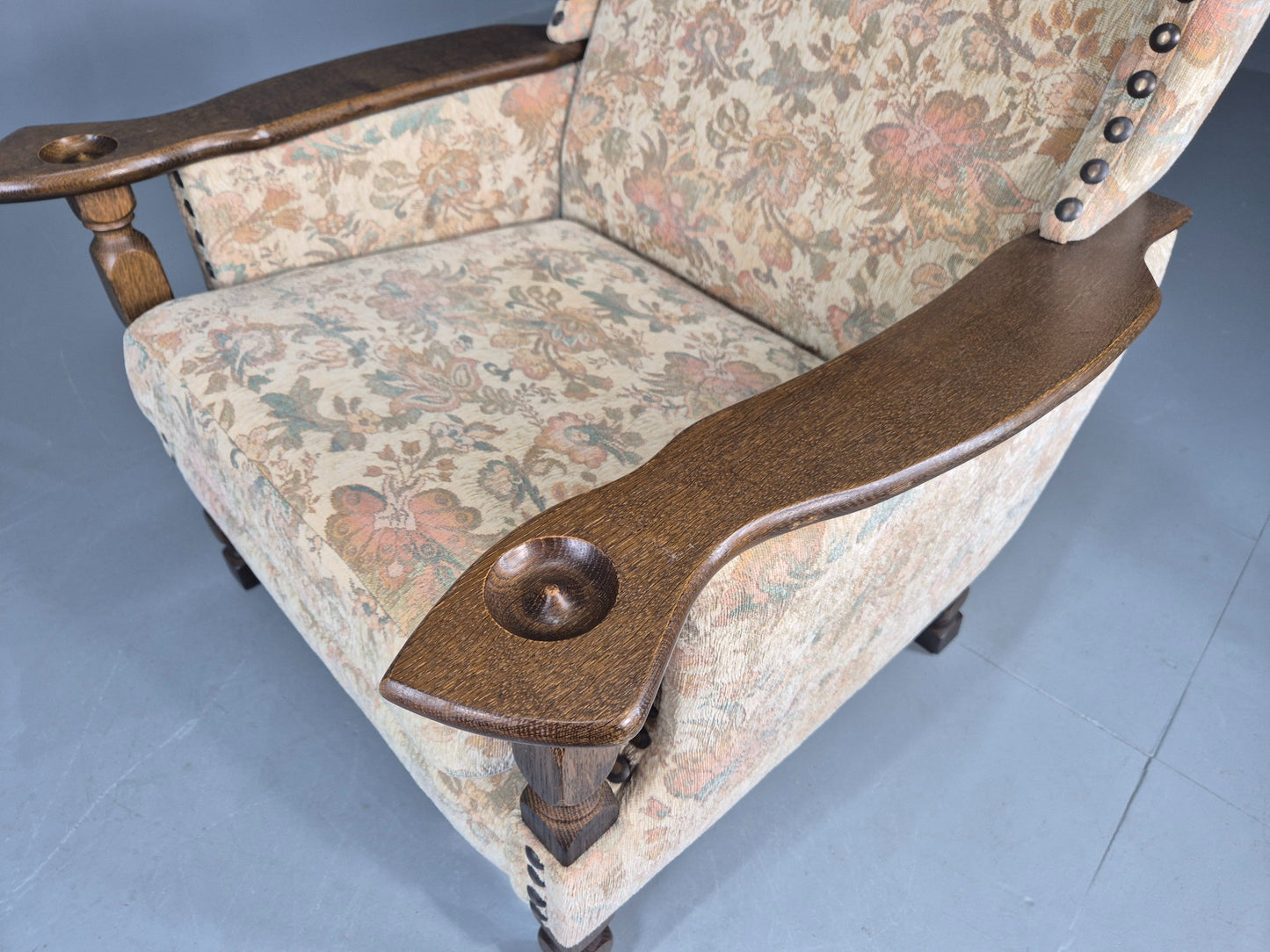 Vintage Danish Armchair Kjaernulf Style Floral Upholstery Oak Frame 1970 EB06690