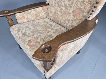 Vintage Danish Armchair Kjaernulf Style Floral Upholstery Oak Frame 1970 EB06690